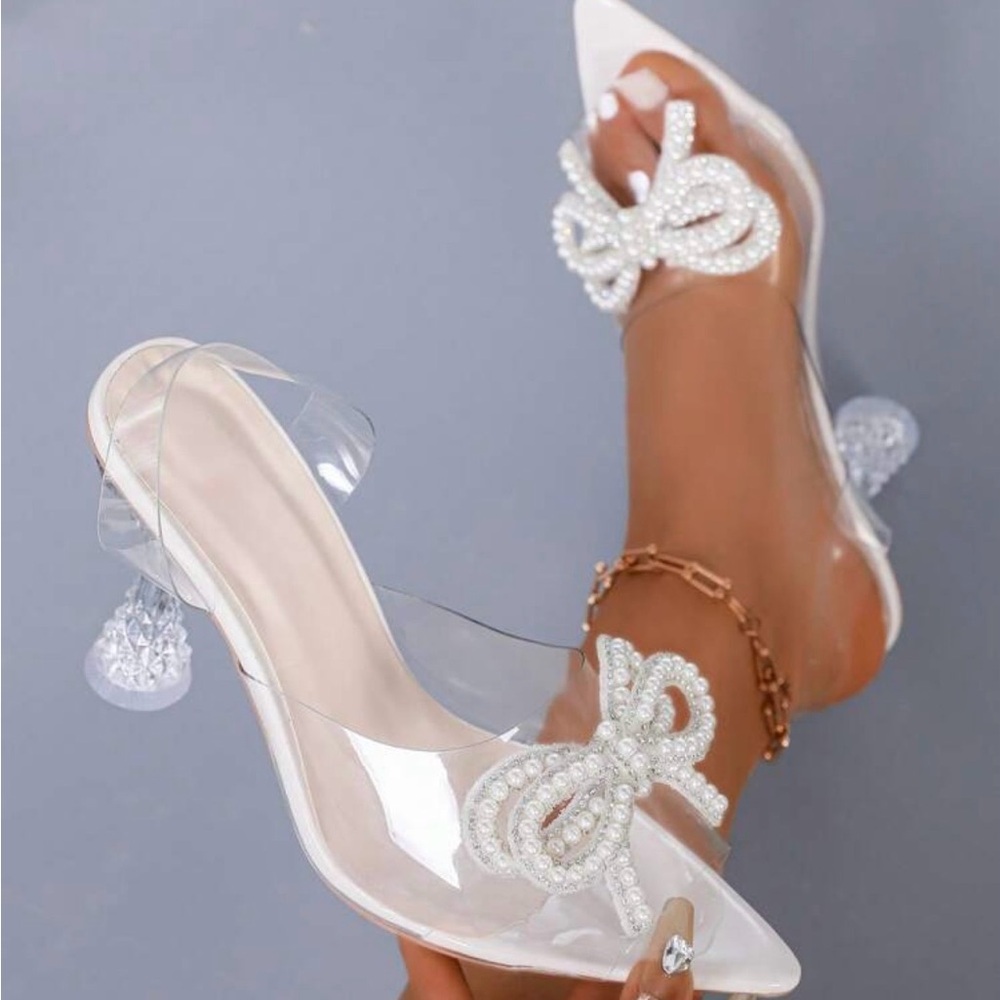 Elegant Clear Heels with Pearl Bow